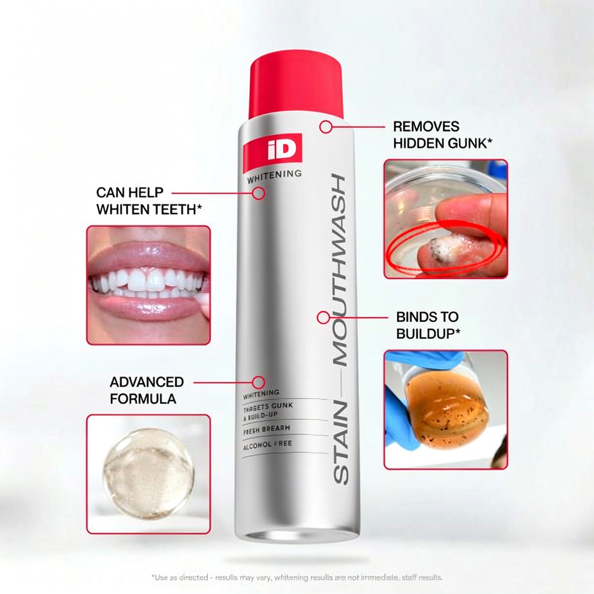 iD Stain Whitening Mouthwash for White Teeth, Freshens Breath with Essential Oils