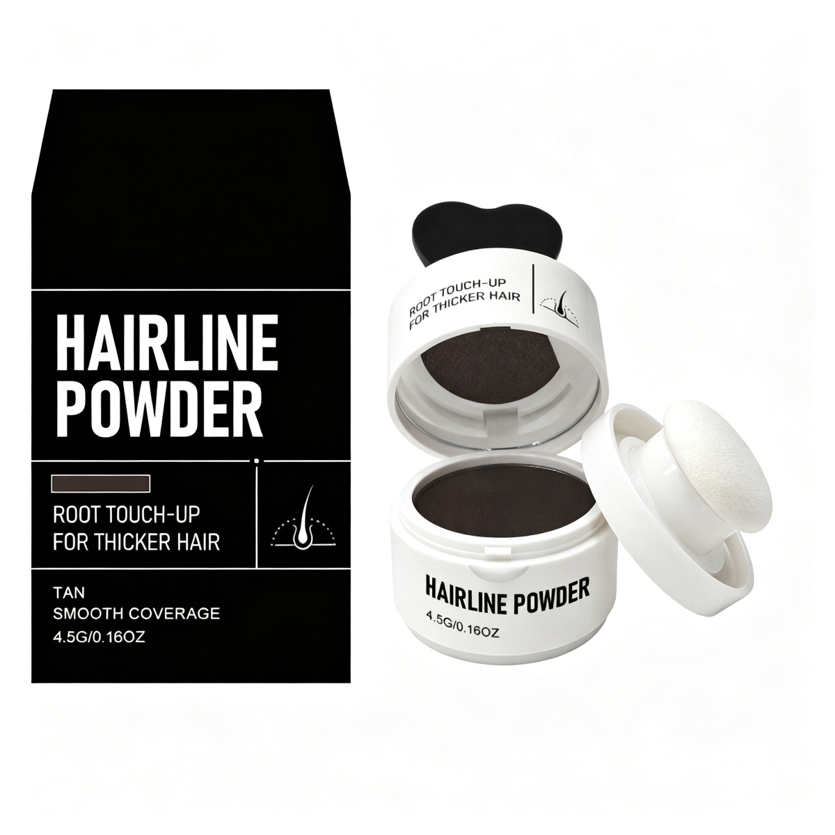 Hairline Powder — Root Touch-Up & Scalp Concealing Powder with Built-In Puff, Smudge-Resistant & Long-Lasting, for Thicker-Looking Hair