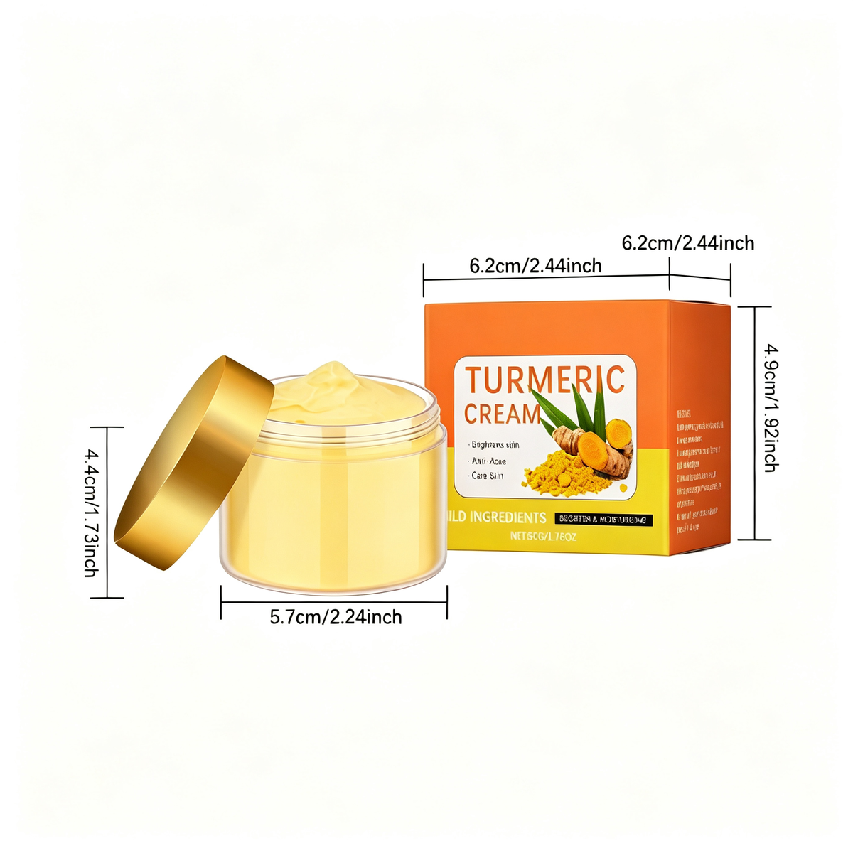 Turmeric Face Cream — Brightening & Moisturizing Facial Cream with Turmeric Root Extract, Tea Tree Oil & Niacinamide
