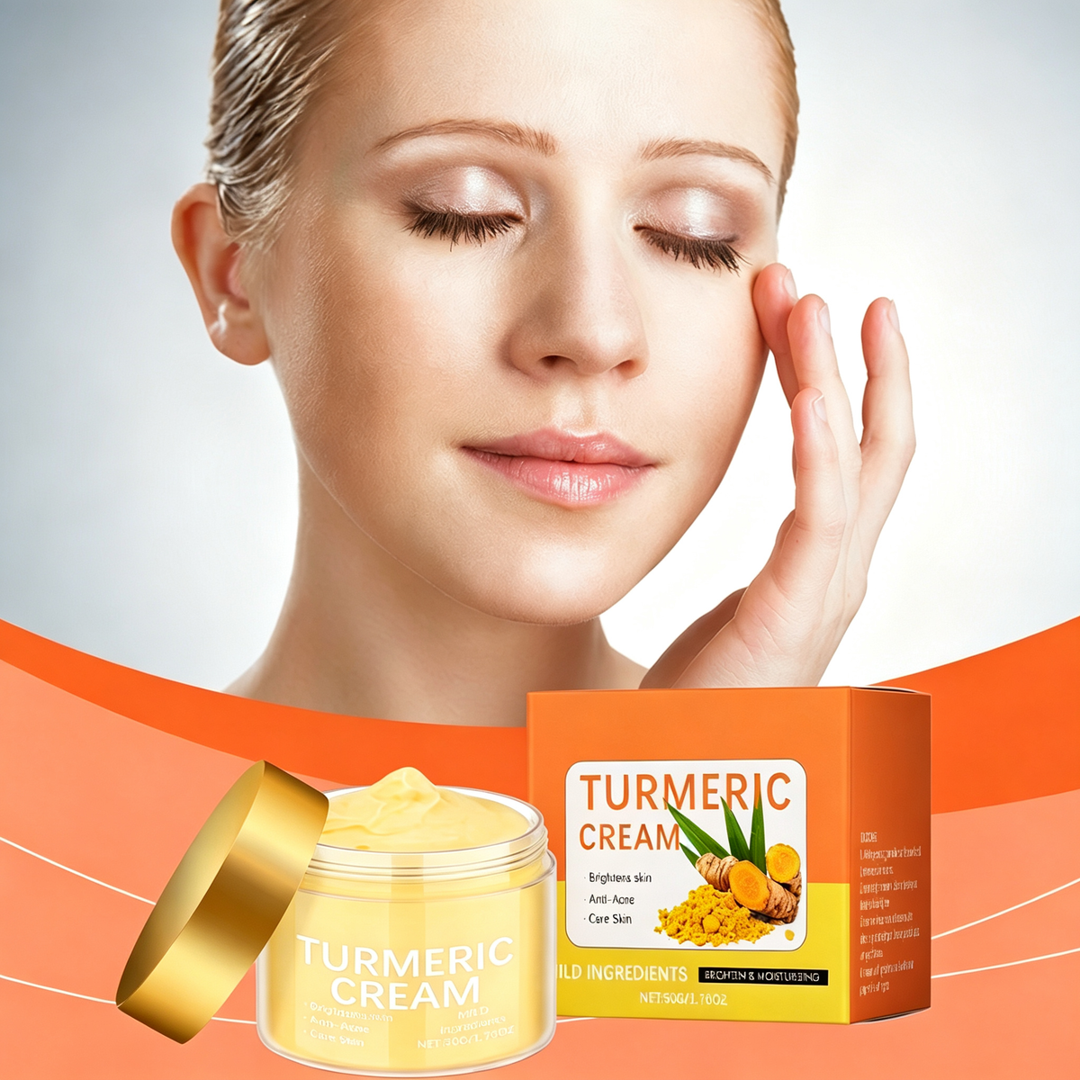 Turmeric Face Cream — Brightening & Moisturizing Facial Cream with Turmeric Root Extract, Tea Tree Oil & Niacinamide