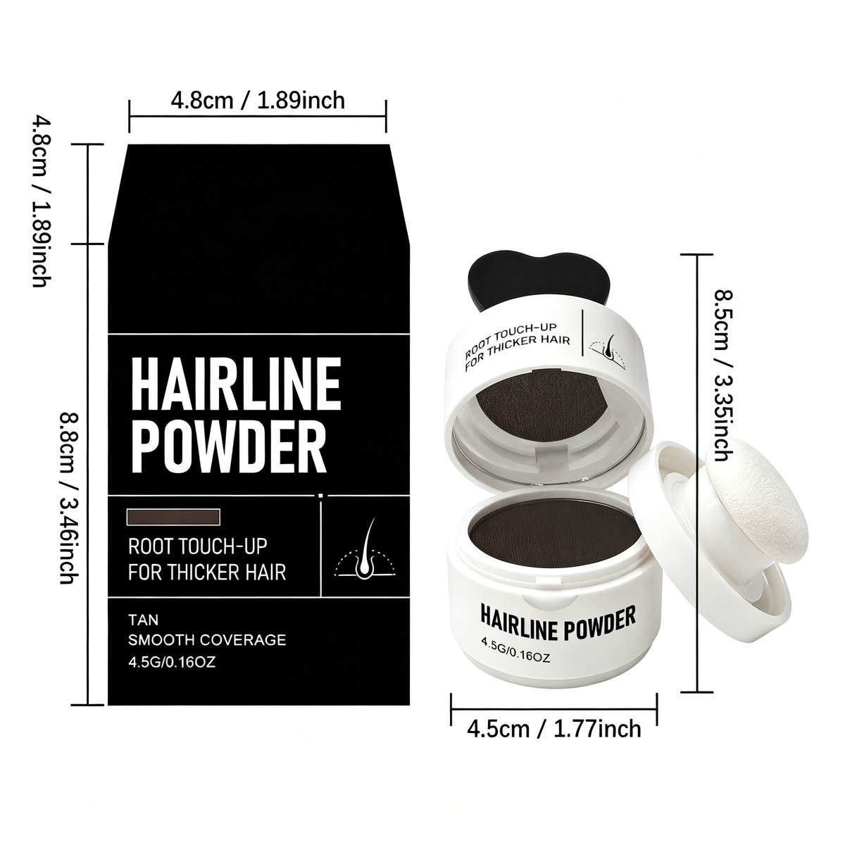 Hairline Powder — Root Touch-Up & Scalp Concealing Powder with Built-In Puff, Smudge-Resistant & Long-Lasting, for Thicker-Looking Hair
