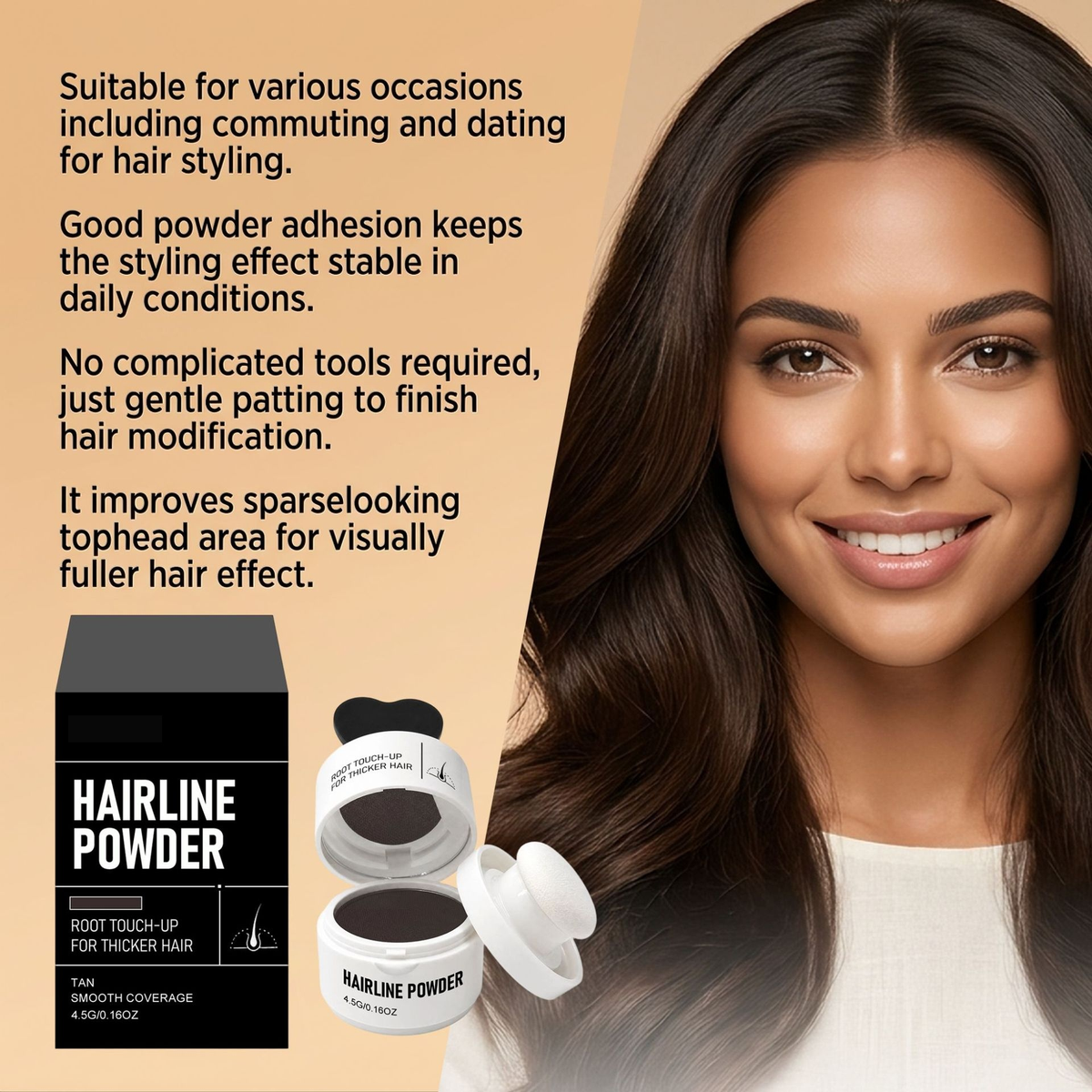 Hairline Powder — Root Touch-Up & Scalp Concealing Powder with Built-In Puff, Smudge-Resistant & Long-Lasting, for Thicker-Looking Hair