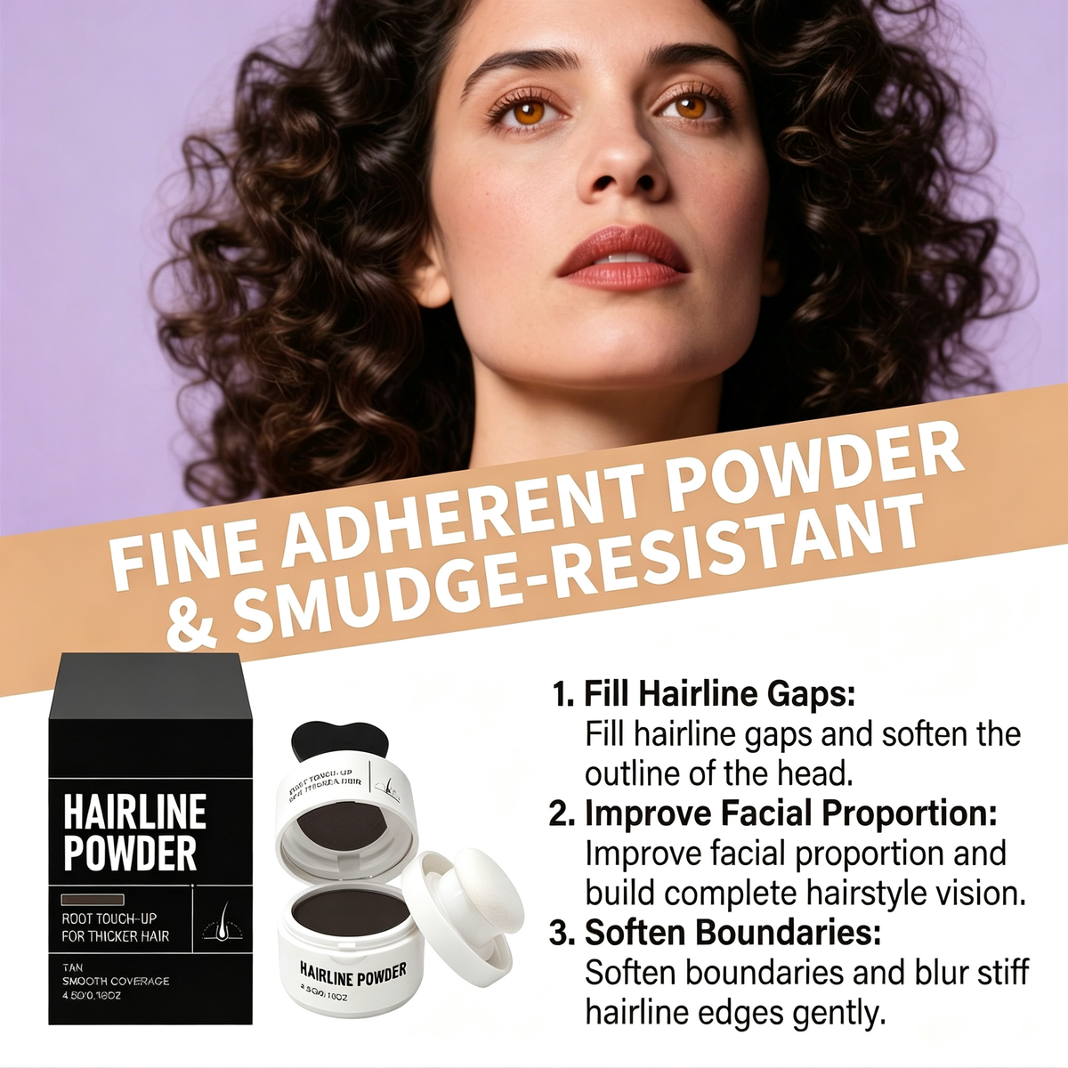 Hairline Powder — Root Touch-Up & Scalp Concealing Powder with Built-In Puff, Smudge-Resistant & Long-Lasting, for Thicker-Looking Hair